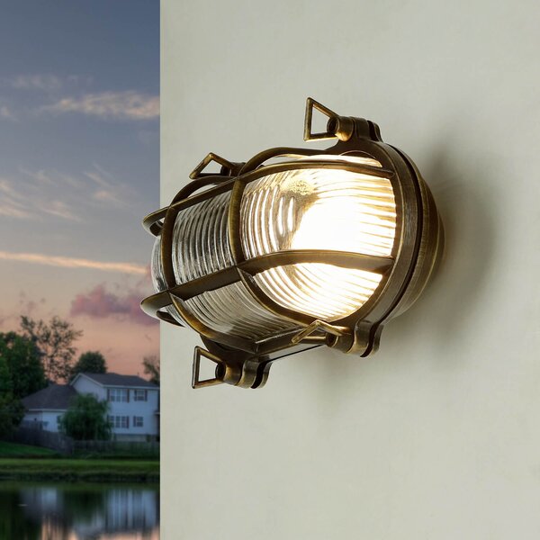 Applique da esterno E27 IP64 in vetro marino in vero ottone lampada da esterno per terrazza