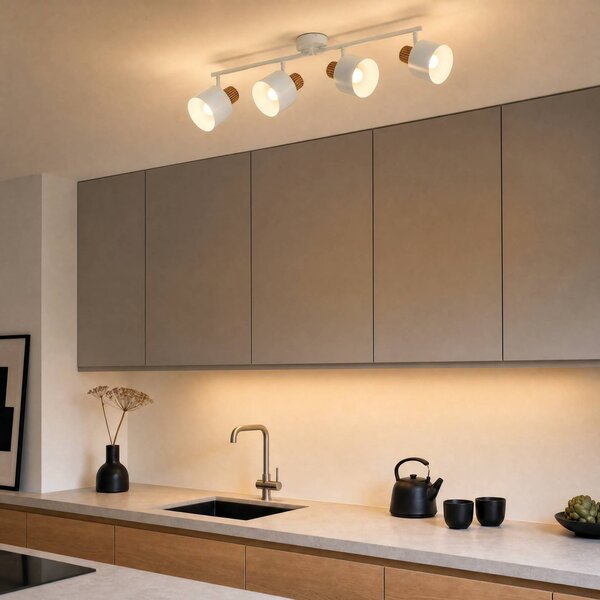 Faretto da soffitto Lindby Lenja, a 4 luci, beige, E14, metallo Lenja Lindby, dimmerabile, Crema / Ambra, Soggiorno / Sala da pranzo, Metallo, Moderno, Downlight