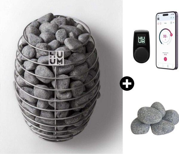 Stufa per sauna HUUM Drop 9 incl. controllo sauna UKU WiFi e 60 kg di pietre per sauna