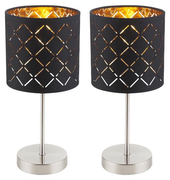 Set di 2 lampade da tavolo, tessuto, nere, altezza 35 cm
