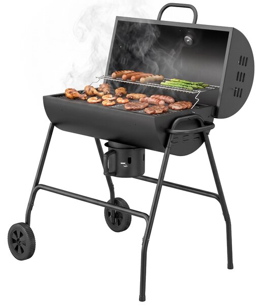 Griglia per barbecue Outsunny in metallo, con coperchio, termometro e ruote, adatta per l'utilizzo con carbone