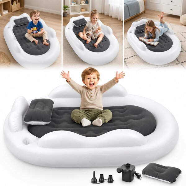 Letto gonfiabile per bambini, dimensioni 157x110x30 cm, con pompa inclusa, capacità massima 150 kg