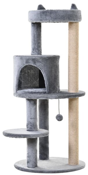 Albero tiragraffi PawHut a 4 piani con colonne in sisal, grande, in peluche grigio