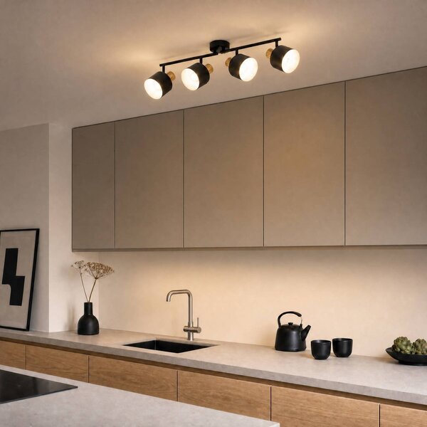 Faretto da soffitto Lindby Lenja, a 4 luci, nero, E14, metallo Lenja Lindby, dimmerabile, Nero, Soggiorno / Sala da pranzo, Metallo, Moderno, Downlight