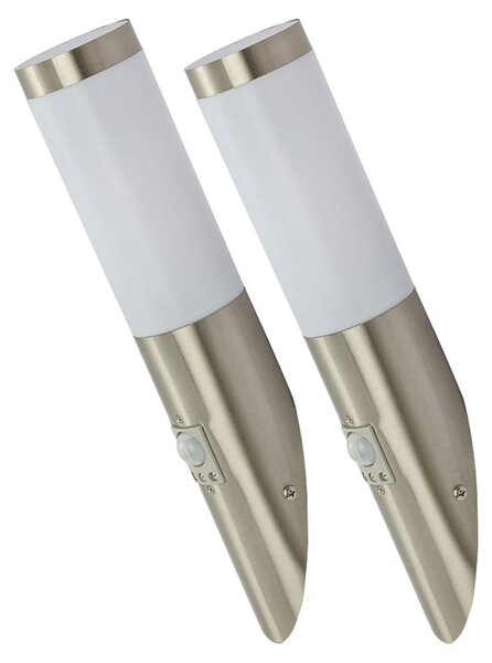 Set di 2 lampade da parete a LED per esterni, con sensore di movimento, in acciaio inossidabile, altezza 41 cm