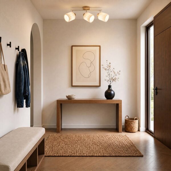 Faretto da soffitto Lindby Shiloh, a 3 luci, naturale/beige, legno Shiloh Lindby, dimmerabile, Legno chiaro, Soggiorno / Sala da pranzo, Legno, Moderno, Downlight