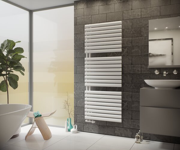 Scaldasalviette aperto su un lato Radiatore da bagno profilo ovale XIMAX Fortuna-Open Bianco Altezza 1512 mm, larghezza 500 mm 744 Watt