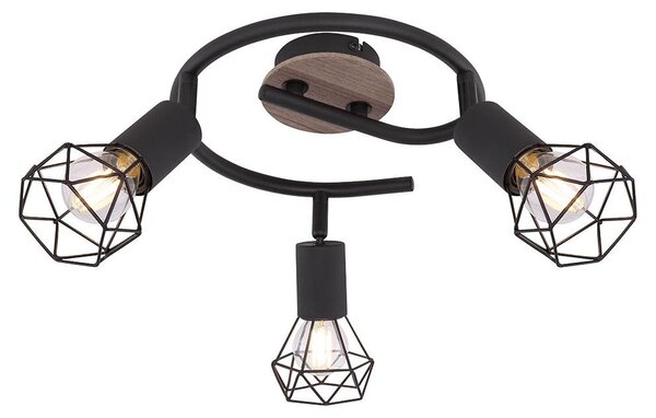 Lampada da soffitto, gabbia in metallo, legno, nero, naturale, P 23 cm
