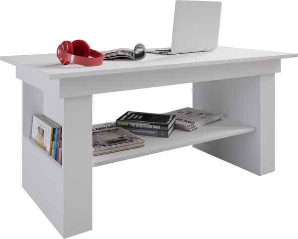 Tavolino Kobila, con 1 ripiano e 2 scomparti, bianco