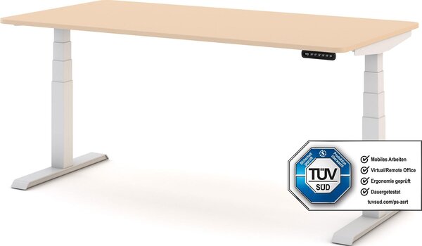 Scrivania per bambini ASSMANN JUNIOR Curved, regolabile elettricamente in altezza, color sabbia-bianco, 140x80 cm, funzione di memoria, protezione anticollisione, doppio motore