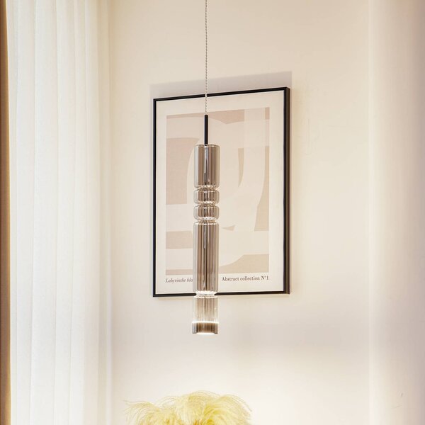 Lucande LED a sospensione Christelle, nero, Ø 8 cm, vetro