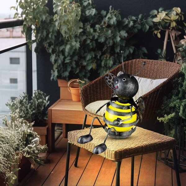 Lampada solare a LED, per uso esterno, a forma di ape, giallo e nero, altezza 25 cm