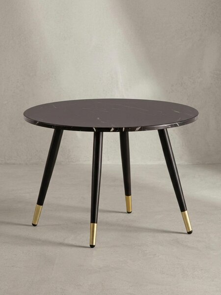 Tavolino da salotto 60x60x41 cm con effetto marmo nero moderno, tavolino da salotto di design con struttura in metallo, tavolino rotondo, tavolino da salotto