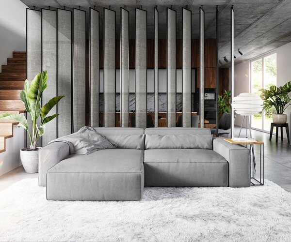 Divano angolare DELIFE Sirpio XL, 270x170 cm, rivestito in microfibra grigia, con chaise longue modulabile