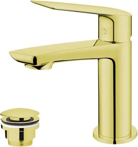 Miscelatore per lavabo con sistema di scarico a click-clack, modello DESSO ORO, finitura oro