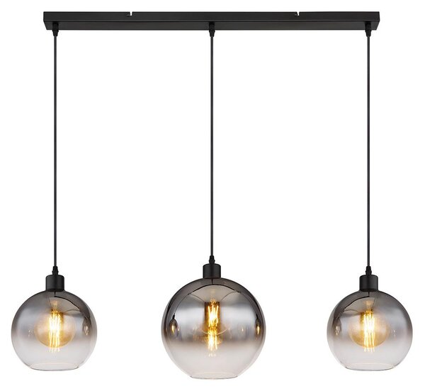 Lampada a sospensione, a 3 luci, vetro fumé, nera, L 95 cm