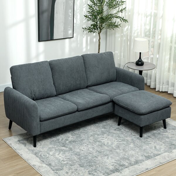 Divano 3 Posti con Poggiapiedi Chaise Longue 196x140x88 cm Effetto Velluto Grigio Carbone