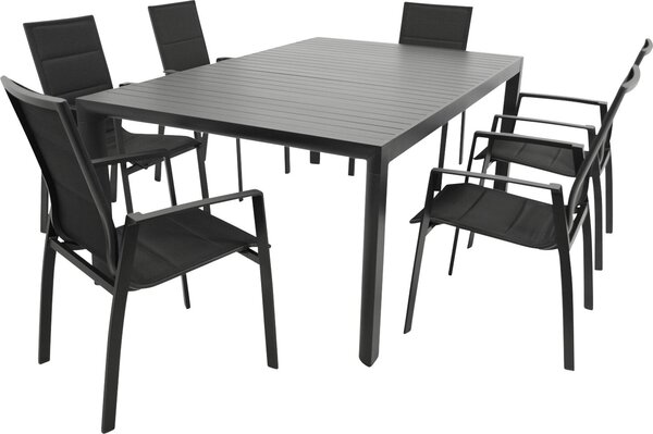 DEGAMO Set LAGOS XL 7 pezzi, alluminio + tessuto sintetico nero