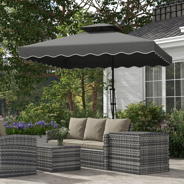 Ombrellone a Sbalzo con Doppio Tetto 243x243x251 cm Apertura a Manovella e Base a Croce Grigio