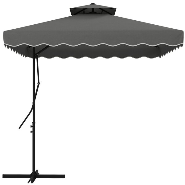 Ombrellone a Sbalzo con Doppio Tetto 243x243x251 cm Apertura a Manovella e Base a Croce Grigio