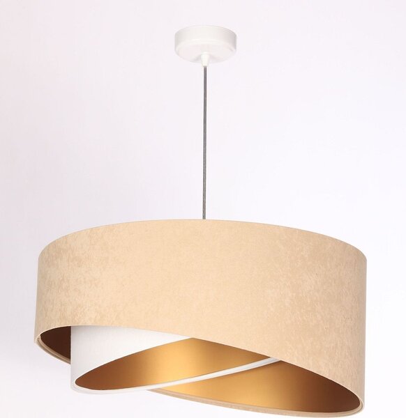 Lampada a sospensione in tessuto E27 rotonda Ø 50 cm H: max. 102 cm in bianco beige oro luce a sospensione moderna