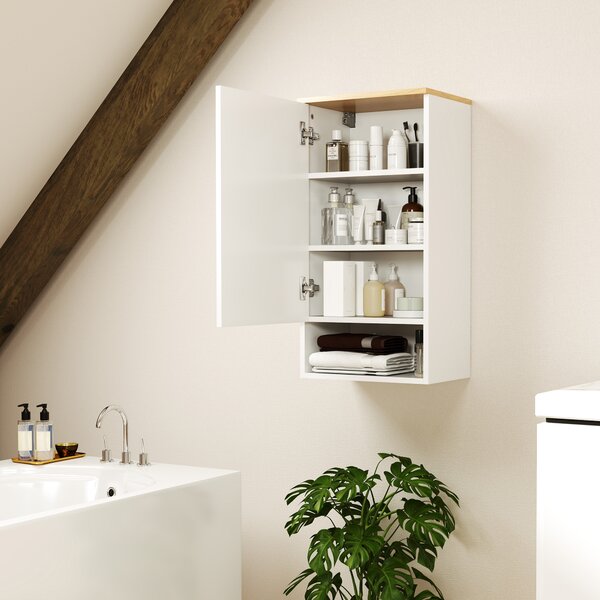 Armadietto Bagno Pensile a Muro 40x27x77 cm con Mensole Regolabili in Legno e MDF Bianco