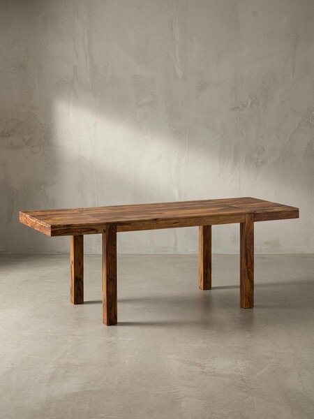Tavolo da pranzo 120 - 200 cm in legno massello di sheesham senza tempo, tavolo da cucina allungabile, tavolo da pranzo grande rettangolare semplice, tavolo da pranzo in legno