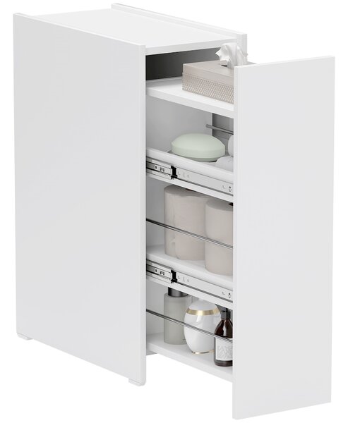 Mobiletto Bagno Salvaspazio 47x25x66,5 cm a 3 Livelli con Binari Scorrevoli in Legno Bianco