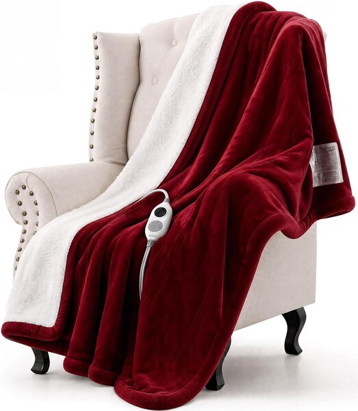 Coperta elettrica con spegnimento automatico, 6 livelli di temperatura e timer di spegnimento automatico da 1 a 10 ore, protezione contro il surriscaldamento, dimensioni 130 x 180 cm