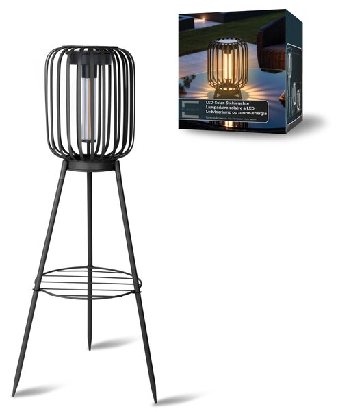 Lampada da terra a LED solare 3 in 1, lampada da giardino per esterni con LED COB bianco caldo, sensore di luce, IP44, lampada solare per terrazza, balcone e giardino, senza fili, nera