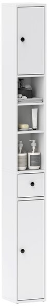 Colonna Bagno Salvaspazio 20x20x178 cm con Armadietti Ripiani Aperti e Cassetto in Legno Bianco