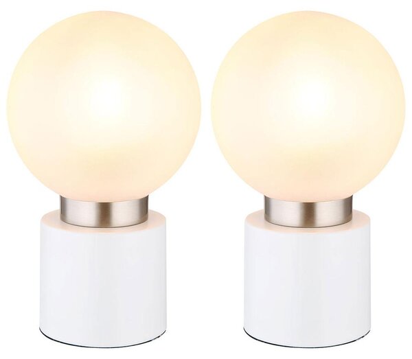 2 lampade da tavolo, metallo, nichel, bianco, altezza 24,5 cm
