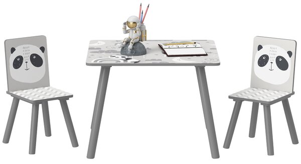 ZONEKIZ Set Tavolino e 2 Sedie per Bambini 3-8 Anni in MDF e Legno di Pino, Grigio