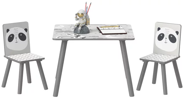 ZONEKIZ Set Tavolino e 2 Sedie per Bambini 3-8 Anni in MDF e Legno di Pino, Grigio