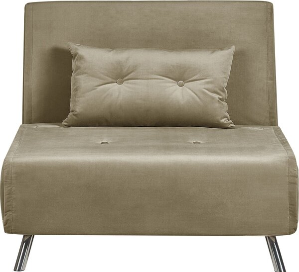 BELIANI Divano letto verde oliva rivestito in velluto Divano letto a 1 posto con cuscino design moderno