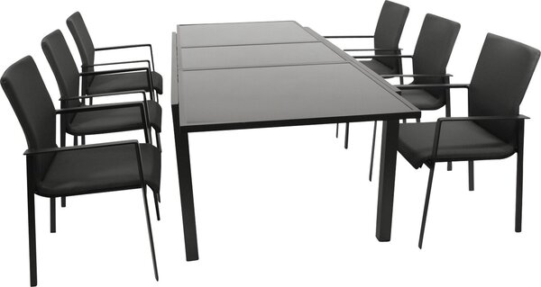 Set DEGAMO TORINO, 7 pezzi, alluminio + vetro + tessuto sintetico grigio