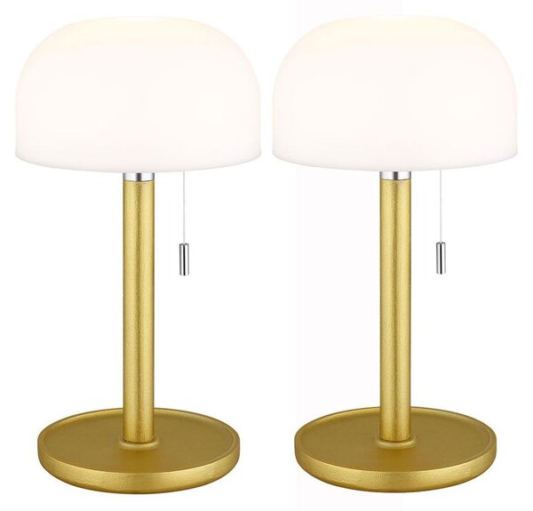 Set di 2 lampade da tavolo a LED, bambù, ottone, fungo, IP44, H 28 cm