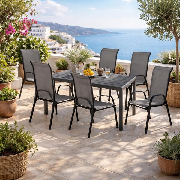 Set da giardino Set di sedute 7 pezzi 160x90 cm antracite/nero
