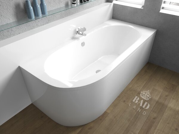 Vasca angolare 180x80 destra con grembiule in acrilico, set di scarico e piedini GRATIS | Set completo 4in1 Vasca originale in acrilico Siphon | BADLAND AVITA