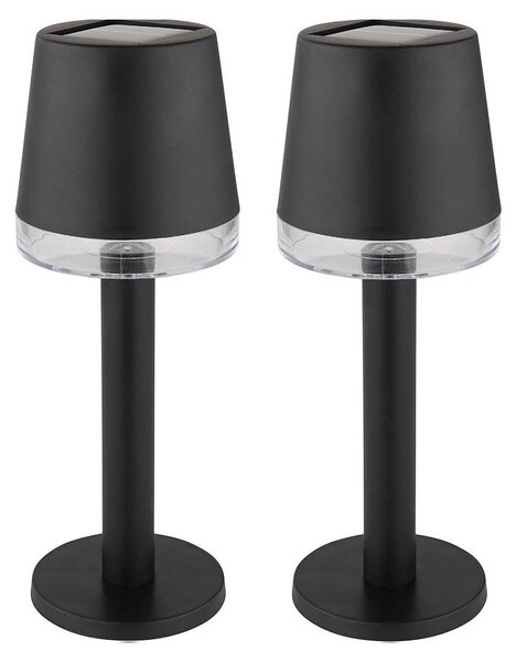 2x Luce solare a LED, lampada da tavolo, nera, H 21,5 cm