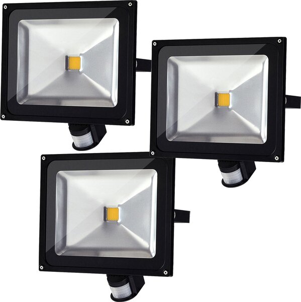 Greenmigo 3x 30W Proiettore con sensore di movimento, luce bianca calda, corpo in alluminio nero, IP65, impermeabile, lampada a LED, applique, illuminazione diffusa, illuminazione da esterno, lampada da giardino a LED, faretto da esterno