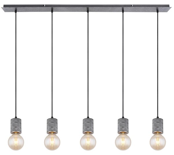 Lampada a sospensione, 5 luci, color argento, con altezza regolabile, lunghezza 115 cm