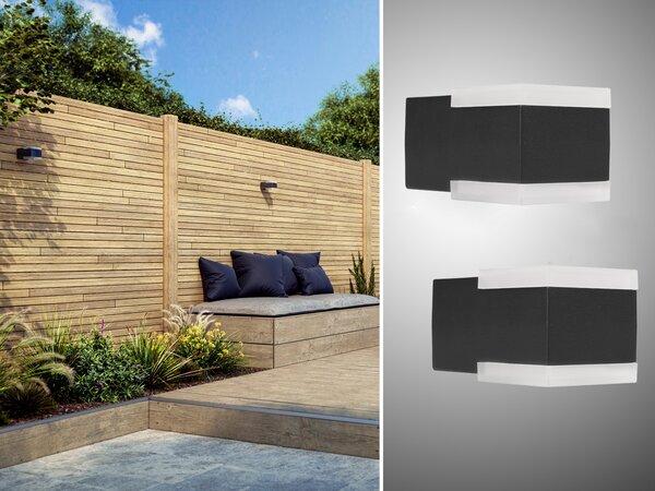 Set da 2 piccole applique da esterno a LED Up and Down in alluminio nero, 7,5 x 7 cm