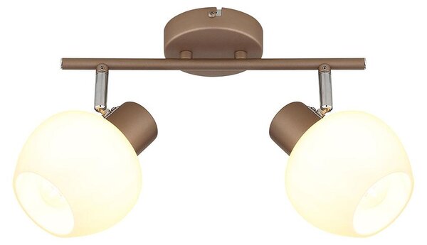 Lampada da soffitto, vetro, a 2 luci, color caffè, faretti, L 30 cm