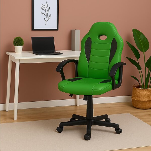 Sedia da scrivania Junior regolabile in altezza, sedia girevole ergonomica verde