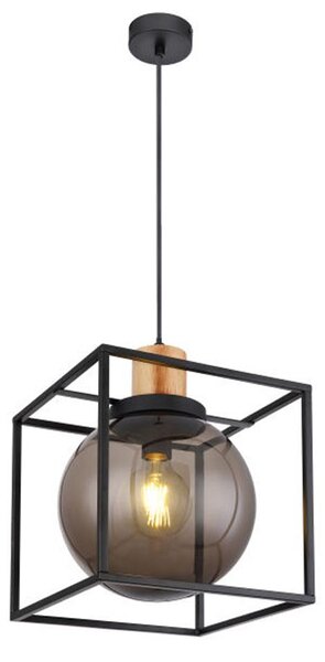 Lampada a sospensione, design a sfera, gabbia nera, L 28 cm