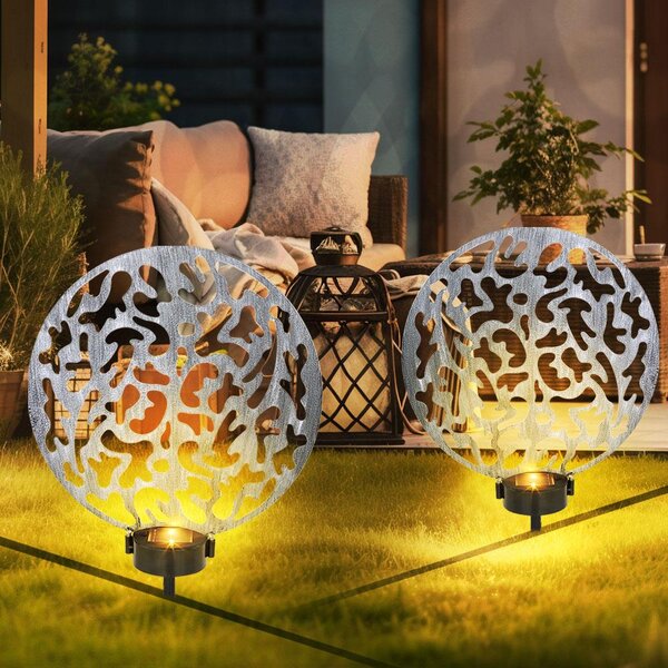 Set di 2 luci da giardino solari, effetto luminoso, color argento anticato, altezza 41 cm