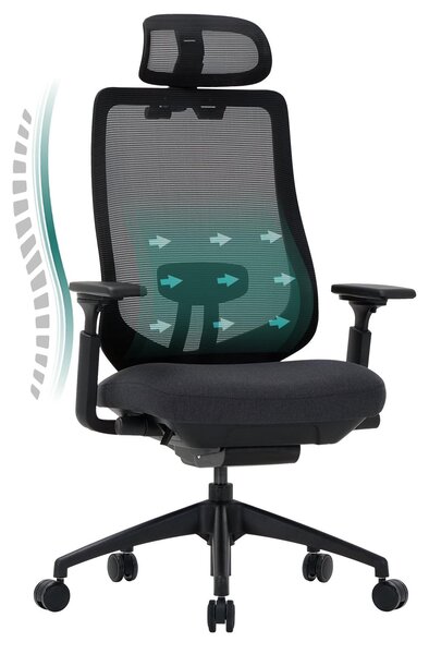 Sedia da ufficio COLAMY con braccioli regolabili in 4 direzioni e seduta regolabile in avanti e indietro, comfort ottimale per un lavoro intenso, colore nero