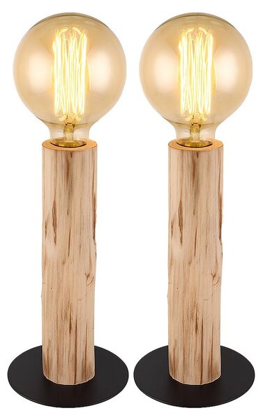 Set di 2 lampade da tavolo, in legno, colore nero, con interruttore, altezza 30 cm