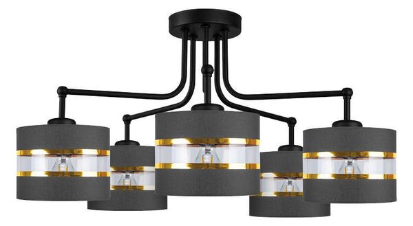 Lampada da soffitto con paralumi in tessuto nero con elementi dorati 5xE27 40W Andy Candellux